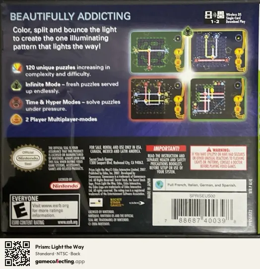 Prism: Light the Way Nintendo DS, NTSC box back