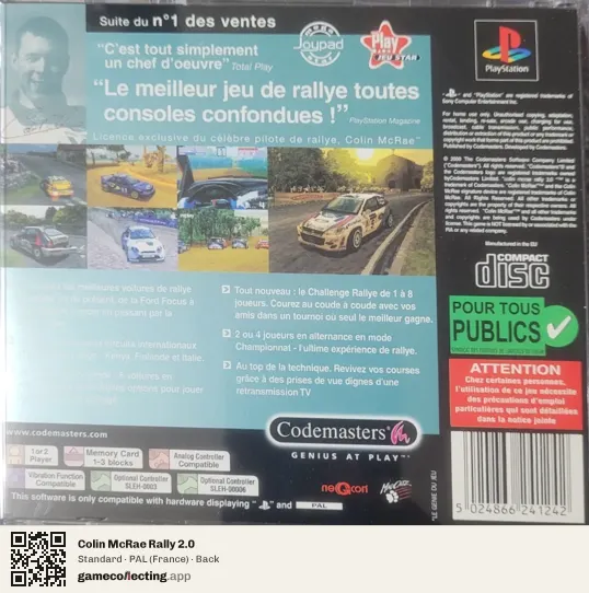 Colin McRae Rally 2.0 PlayStation, France box back
