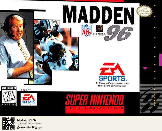 Madden NFL 96 Super Nintendo Entertainment System, NTSC box front