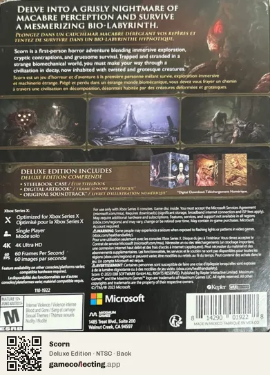 Scorn Xbox Series X, NTSC box back