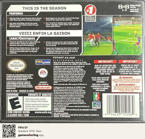 FIFA 07 Nintendo DS, NTSC box back