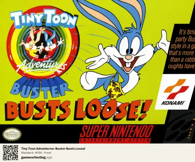 Tiny Toon Adventures: Buster Busts Loose! Super Nintendo Entertainment System, NTSC box front