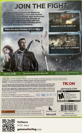 Defiance Xbox 360, NTSC box back