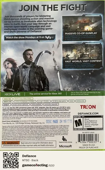 Defiance Xbox 360, NTSC box back