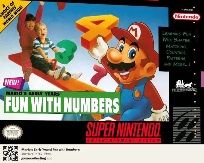Mario's Early Years! Fun with Numbers Super Nintendo Entertainment System, NTSC box front