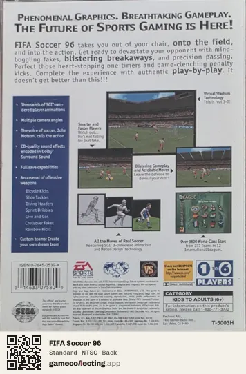 FIFA Soccer 96 Sega Saturn, NTSC box back