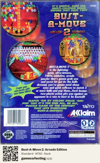Bust-A-Move 2: Arcade Edition Sega Saturn, NTSC box back