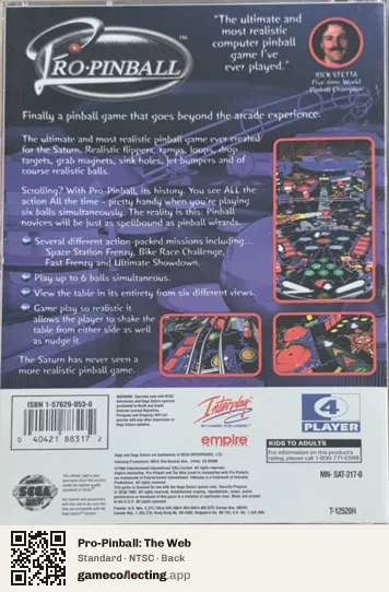 Pro-Pinball: The Web Sega Saturn, NTSC box back