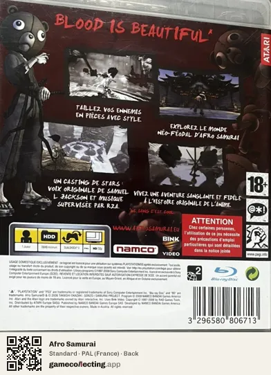 Afro Samurai PlayStation 3, France box back
