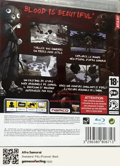 Afro Samurai PlayStation 3, France box back