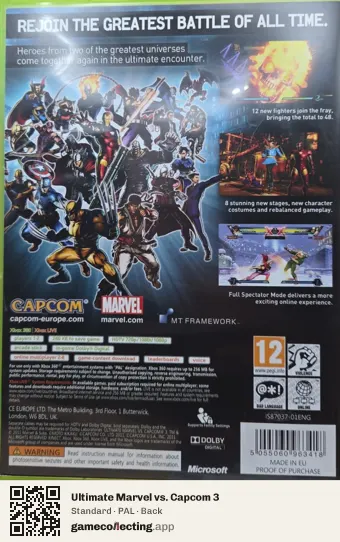 Ultimate Marvel vs. Capcom 3 Xbox 360, PAL box back