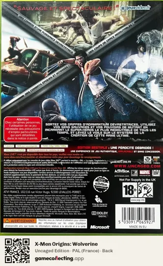 X-Men Origins: Wolverine Xbox 360, France box back