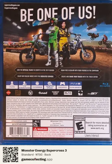 Monster Energy Supercross 3 PlayStation 4, NTSC box back