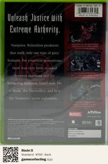 Blade II Xbox, NTSC box back