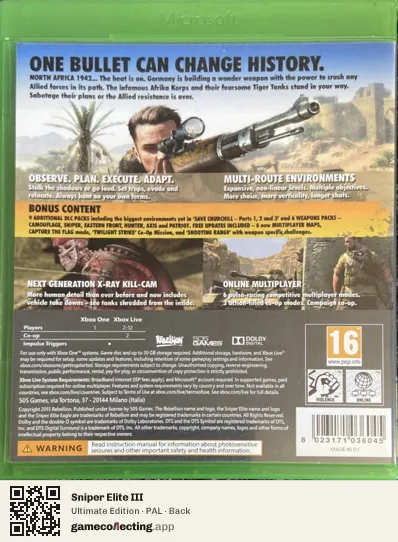 Sniper Elite III Xbox One, PAL box back