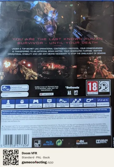 Doom VFR PlayStation 4, PAL box back