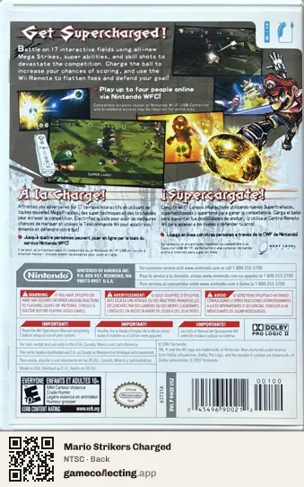 Mario Strikers Charged Nintendo Wii, NTSC box back