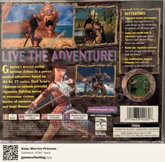 Xena: Warrior Princess PlayStation, NTSC box back