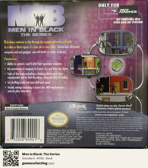 Men in Black: The Series Game Boy Advance, NTSC box back