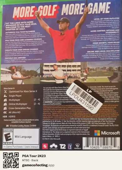 PGA Tour 2K23 Xbox Series X, NTSC box back