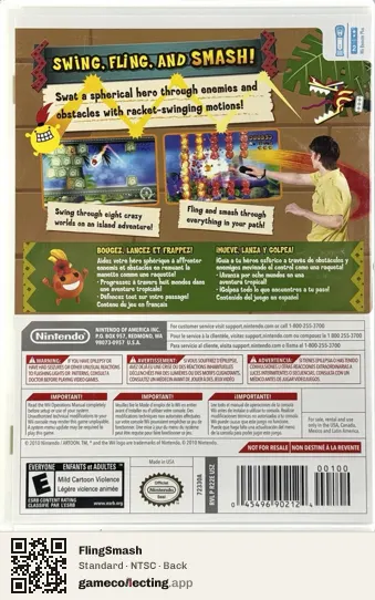 FlingSmash Nintendo Wii, NTSC box back