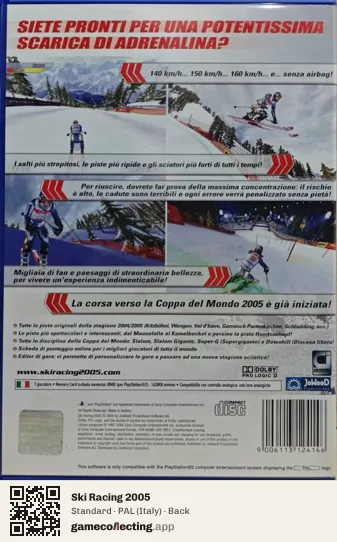 Ski Racing 2005 PlayStation 2, Italy box back