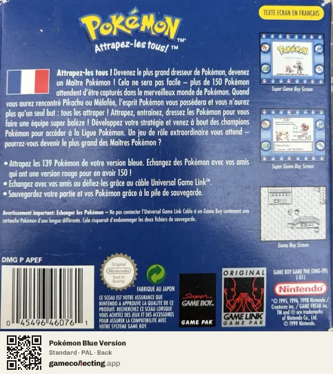 Pokémon Blue Version Game Boy, PAL box back