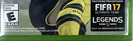 FIFA 17, the ESRB box on its front