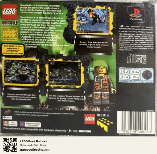 LEGO Rock Raiders PlayStation, PAL box back