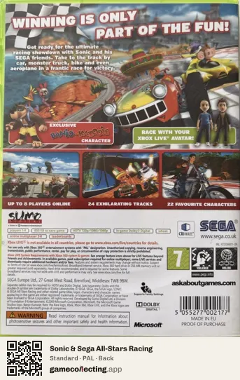 Sonic & Sega All-Stars Racing Xbox 360, PAL box back
