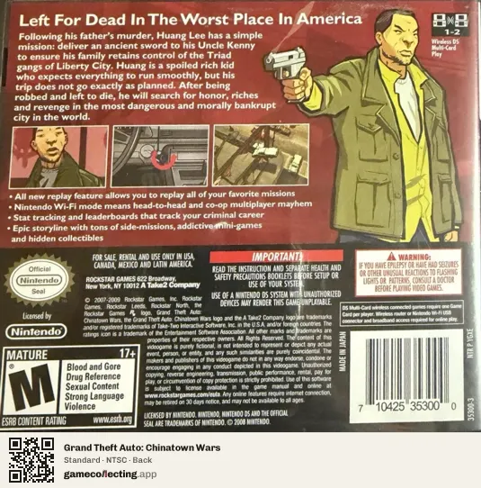 Grand Theft Auto: Chinatown Wars Nintendo DS, NTSC box back
