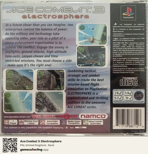 Ace Combat 3: Electrosphere PlayStation, United Kingdom box back