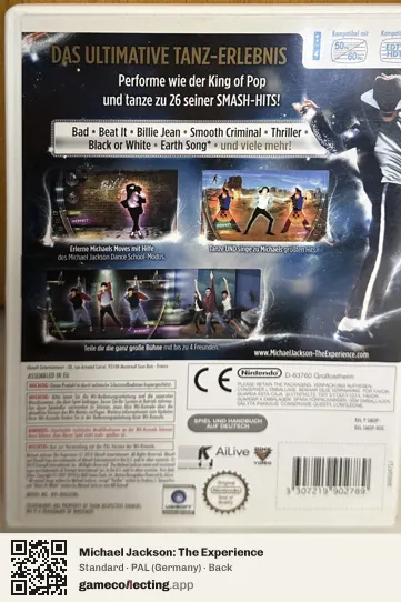 Michael Jackson: The Experience Nintendo Wii, Germany box back