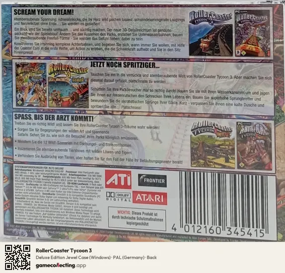 RollerCoaster Tycoon 3 Computer, Germany box back