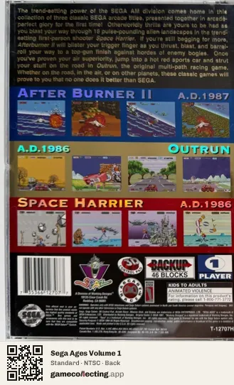 Sega Ages Volume 1 Sega Saturn, NTSC box back