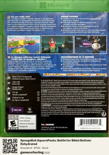 SpongeBob SquarePants: Battle for Bikini Bottom: Rehydrated Xbox One, NTSC box back