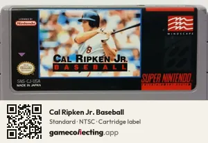 Cal Ripken Jr. Baseball Super Nintendo Entertainment System, NTSC cartridge label