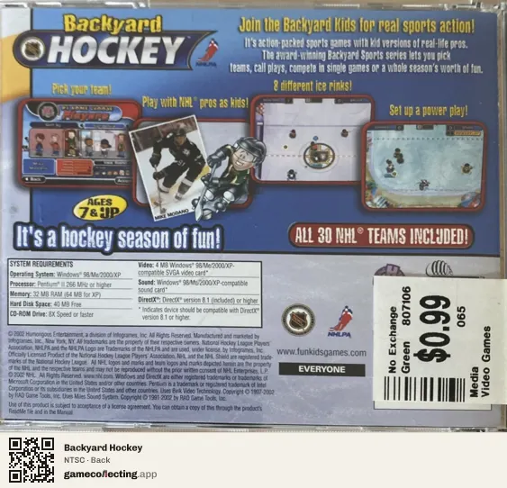 Backyard Hockey Computer, NTSC box back