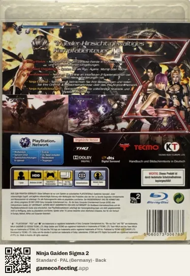 Ninja Gaiden Sigma 2 PlayStation 3, Germany box back
