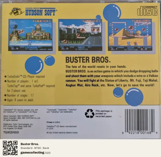 Buster Bros. TurboGrafx-CD, NTSC box back