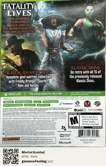 Mortal Kombat Xbox 360, NTSC box back