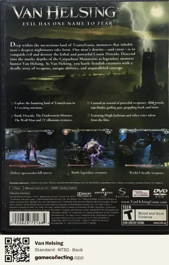 Van Helsing PlayStation 2, NTSC box back