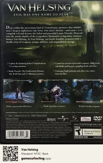 Van Helsing PlayStation 2, NTSC box back