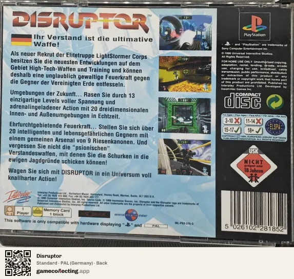 Disruptor PlayStation, Germany box back
