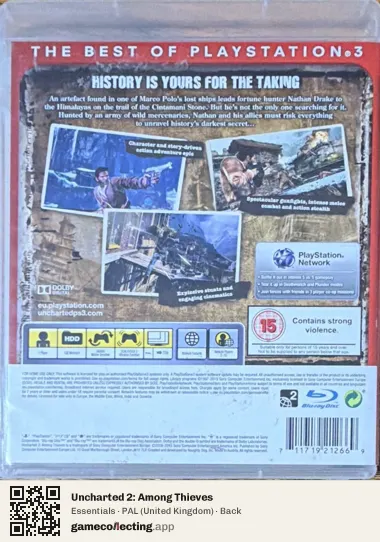 Uncharted 2: Among Thieves PlayStation 3, United Kingdom box back