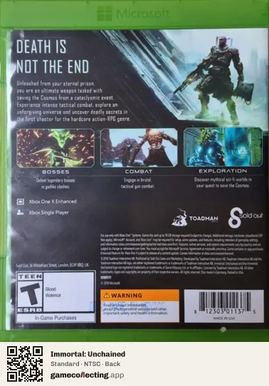 Immortal: Unchained Xbox One, NTSC box back