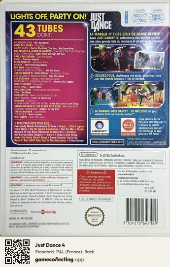 Just Dance 4 Nintendo Wii, France box back