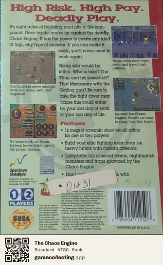 The Chaos Engine Sega Mega Drive / Genesis, NTSC box back