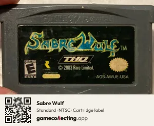 Sabre Wulf Game Boy Advance, NTSC cartridge label