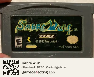 Sabre Wulf Game Boy Advance, NTSC cartridge label